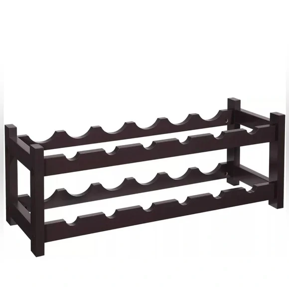 VASAGLE 12-Wooden Wine Rack, 2-Tier Tabletop Bottles Storage Shelf, Espresso